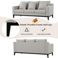 thumbnail image 4 of FFH 3-Seater Fabric Lounge Sofa with 3 Pillows & Deep Seat, Modern Comfy Upholstered Couch with Wood Legs, 80.5"*34"*34", 4 of 8