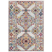 Modway Entourage Khalida Distressed Vintage Floral Lattice 5x8 Area Rug in Ivory, Blue, Orange, Yellow, Red