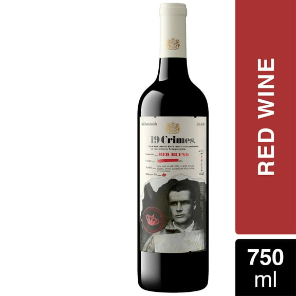19 Crimes Red Wine Blend, 750ml Glass wine bottle, Australia, 13.5 % ABV