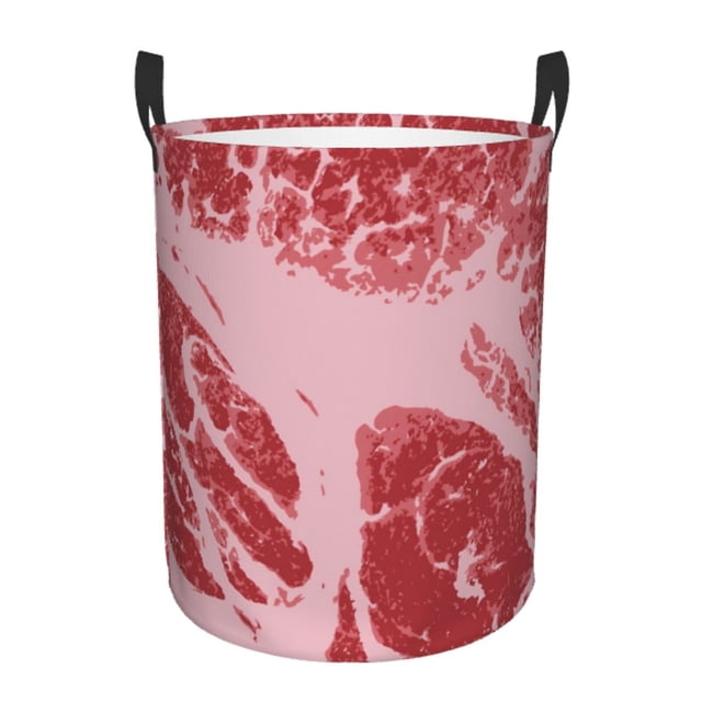 Balery Striped Meat Cesta de ropa redonda con asas, impermeable, independiente, para ropa, juguetes, dormitorio y familia-Small