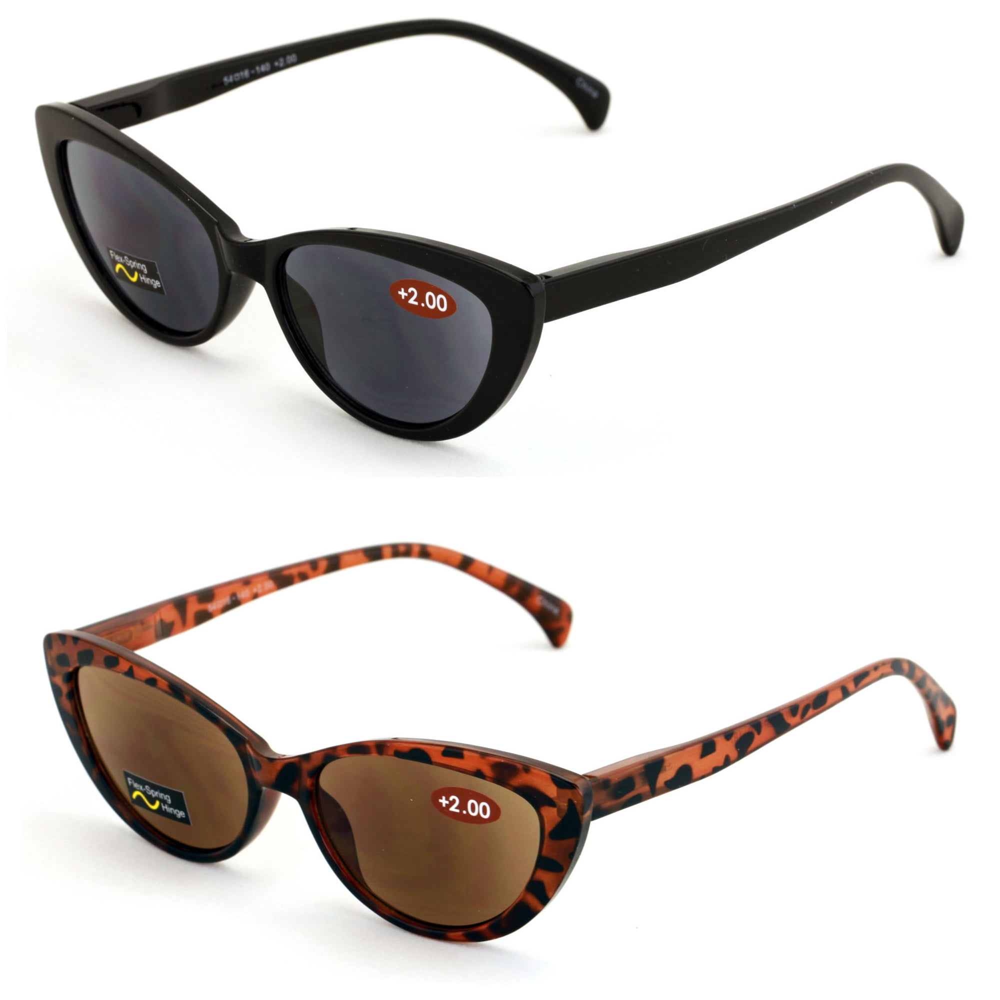 2 Pairs of Women Cateye Outdoor Reading Sunglasses - Tinted Readers Glasses - Fully Magnified Lens
