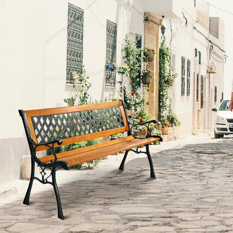 Costway Patio Garden Furniture - Durable Cast Iron Park Bench for