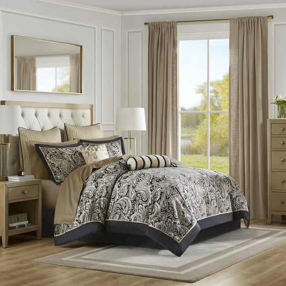 Cotton Bedding Set 12 Piece Comforter Set with Cotton Bed Sheets Black King,Comforter Set