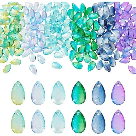 180pcs Crystal Teardrop Charms Transparent Glass Beads Charms Water Droplets Dangle Charms Bulk for Jewelry Bracelet Decoration 13.5x8x5.5mm