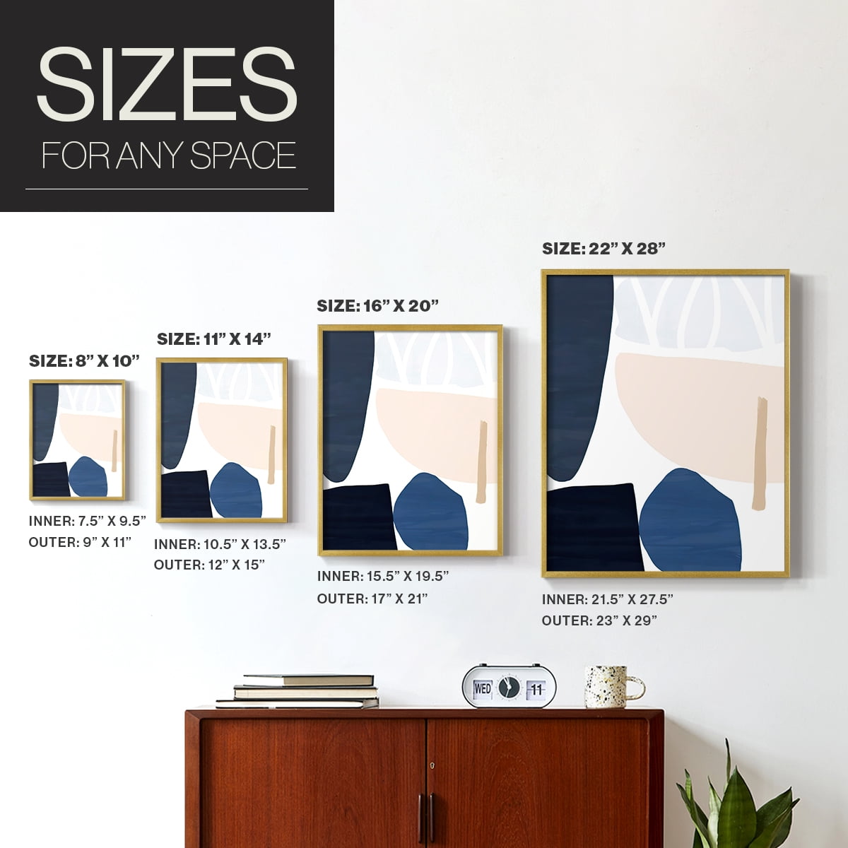 Denim and Sand I Framed Print in Gold Solid Wood Framed Print No Nail Hanging
