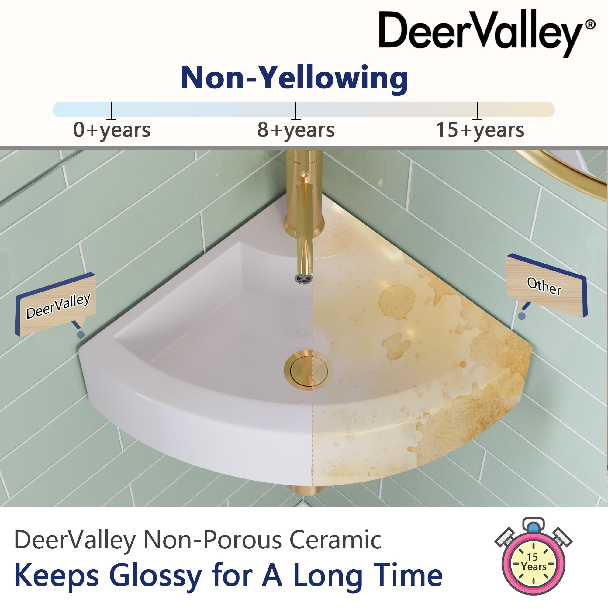 DV-1V0222 DeerValley 18" x 13''White Ceramic Specialty Wall Mount Bathroom Sink with Faucet Hole and Overflow