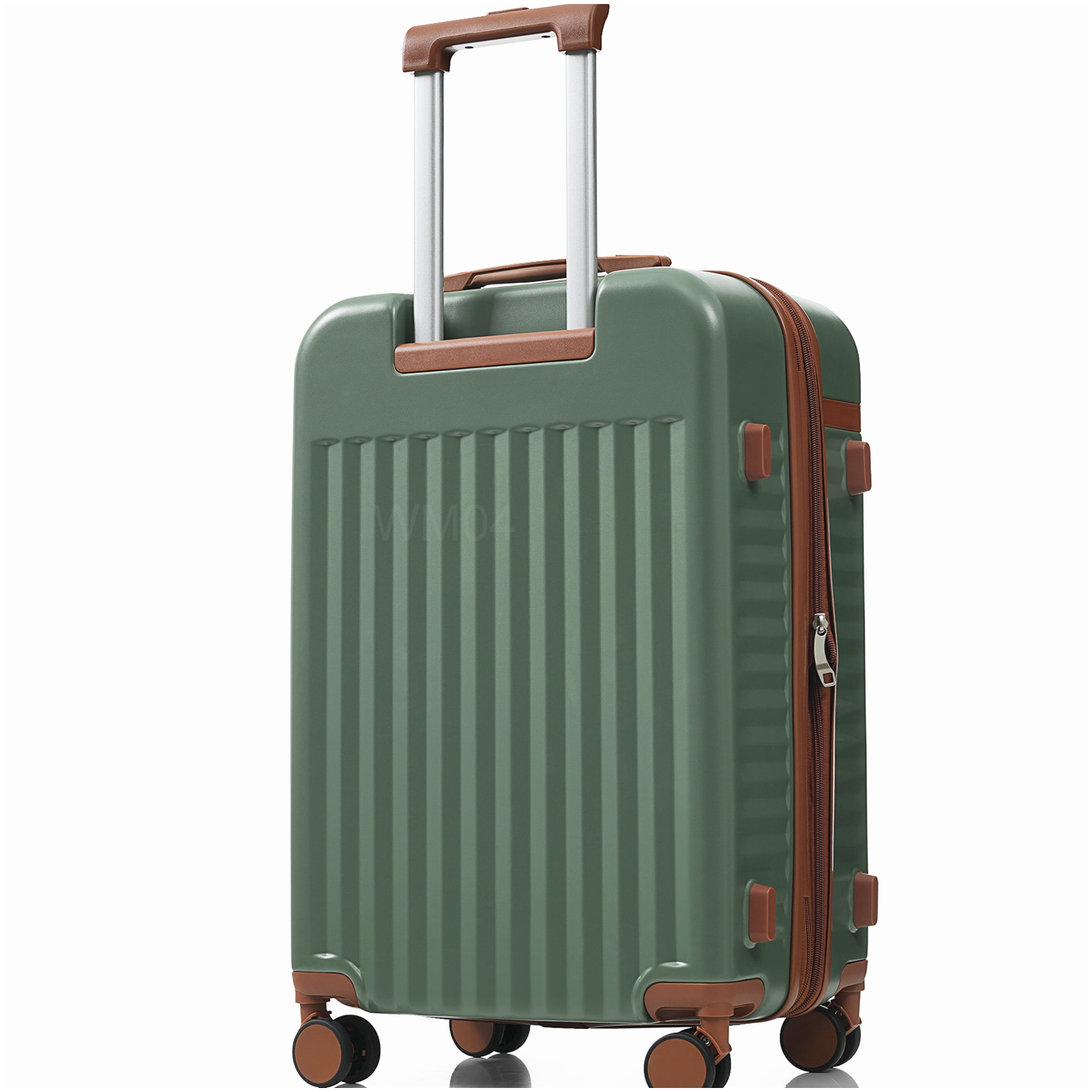 MANGIJOY Carry On Luggage with USB Port and Front Pocket, ABS 3-Piece Hardside Spinner Suitcase Set in Green for Men &; Women