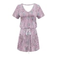 thumbnail image 5 of Mini Vestido de Verano Color Sólido Cuello en V Manga Corta Vestido de Becerro Medio, Vestido Corto de Verano, 5 of 5