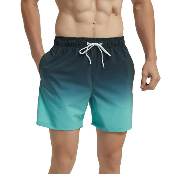 MADHERO Mens Swim Trunks Ombre Quick Dry Beach Shorts with Mesh Lining 5 inch Black Green Size s