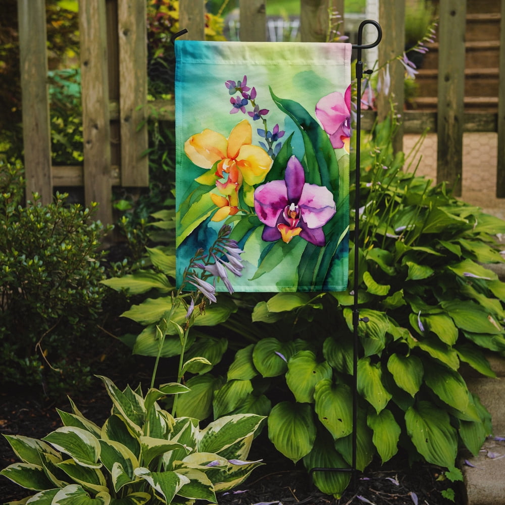 Orchids in Watercolor Garden Flag 11.25 in x 15.5 in