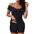 thumbnail image 1 of Aayomet Womens Bathing Suits Open Shoulder Neck Ruffle Lace Up Tankini Swimsuit Two Piece Set (Black, XL), 1 of 5