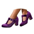 thumbnail image 3 of Mary Jane Shoes Women,Elegant Heels Retro T Bar Strap Ankle Round Toe Dress Mary Jane Shoes for Retro Events,Mary Jane Pumps,01 Purple,8.5, 3 of 9
