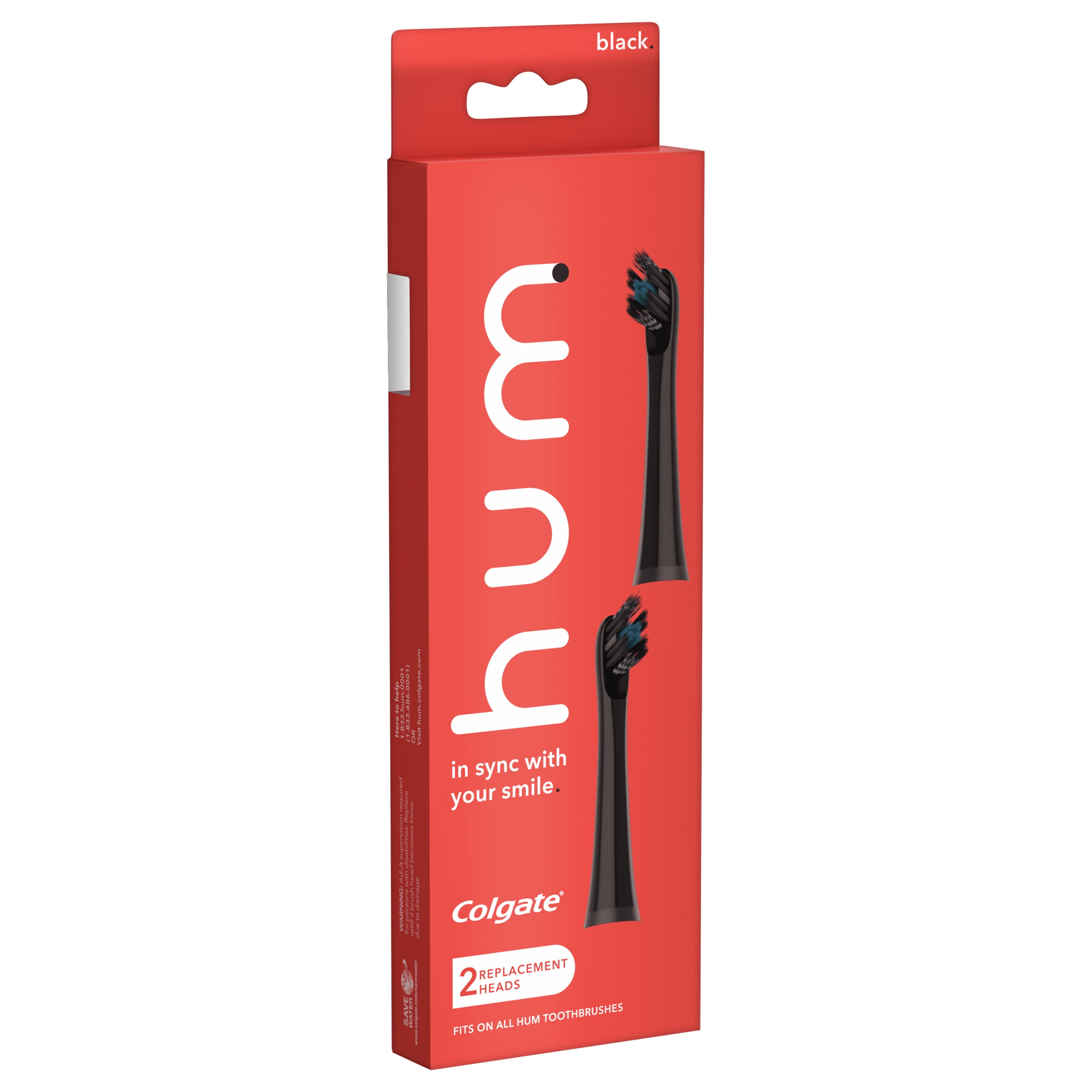hum by Colgate Replacement Toothbrush Heads, Black, 2 Count