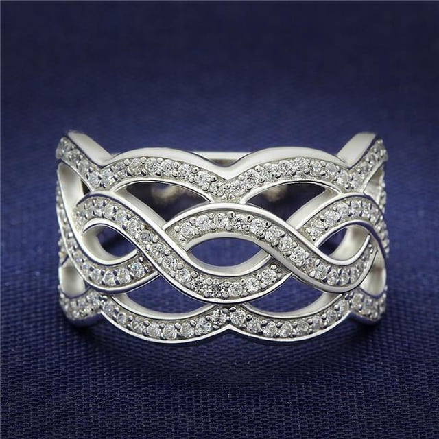 Bague en Argent Sterling Rhodium 925 avec AAA Grade CZ&44; Clair - Taille 6