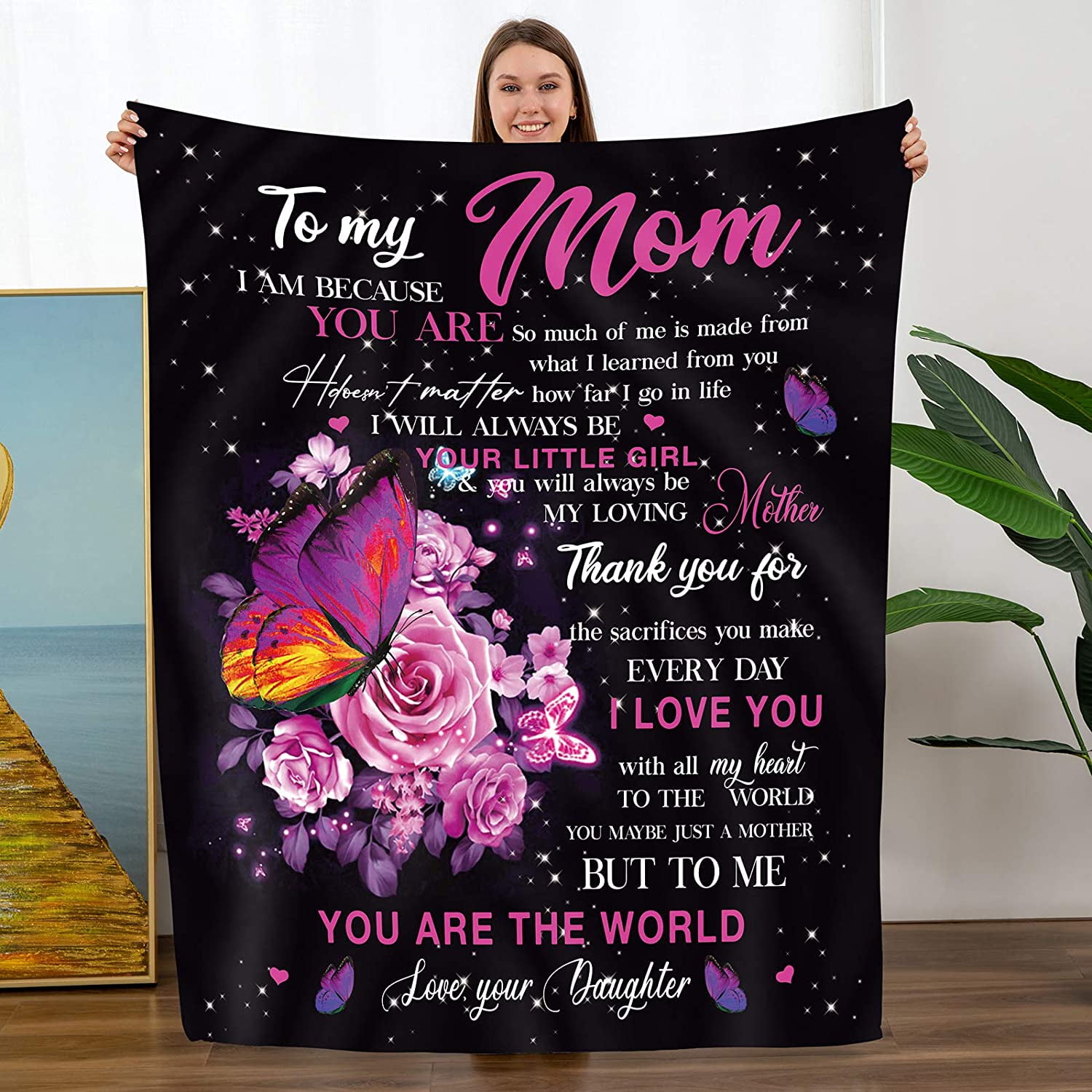 Daughter and Mother Blanket - The love between a Mother and Daughters is  forever (Black)
