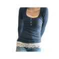 thumbnail image 1 of Kmbangi T-Shirt Mode Femme en Dentelle Manches Longues Doux Tempérament Col Carré Printemps Automne Hauts, 1 of 6