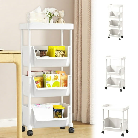 Kcavykas Rolling Storage Organizer Multi-Layer Movable Plastic Storage Rack With Wheels, Large Capacity Stackable Utility Shelf for Living Room Bedroom Bathroom Kitchen Home