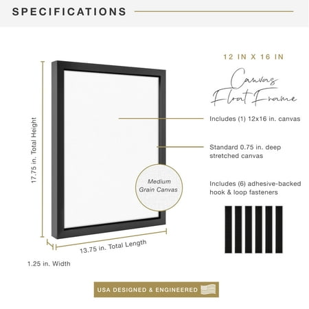 MCS Canvas Float Frames 16x20 Frame, Black Frame for Finished Canvases, Vertical & Horizontal Wall Hanging Large Frame with Adhesive for Canvas Paintings (1-Pack)