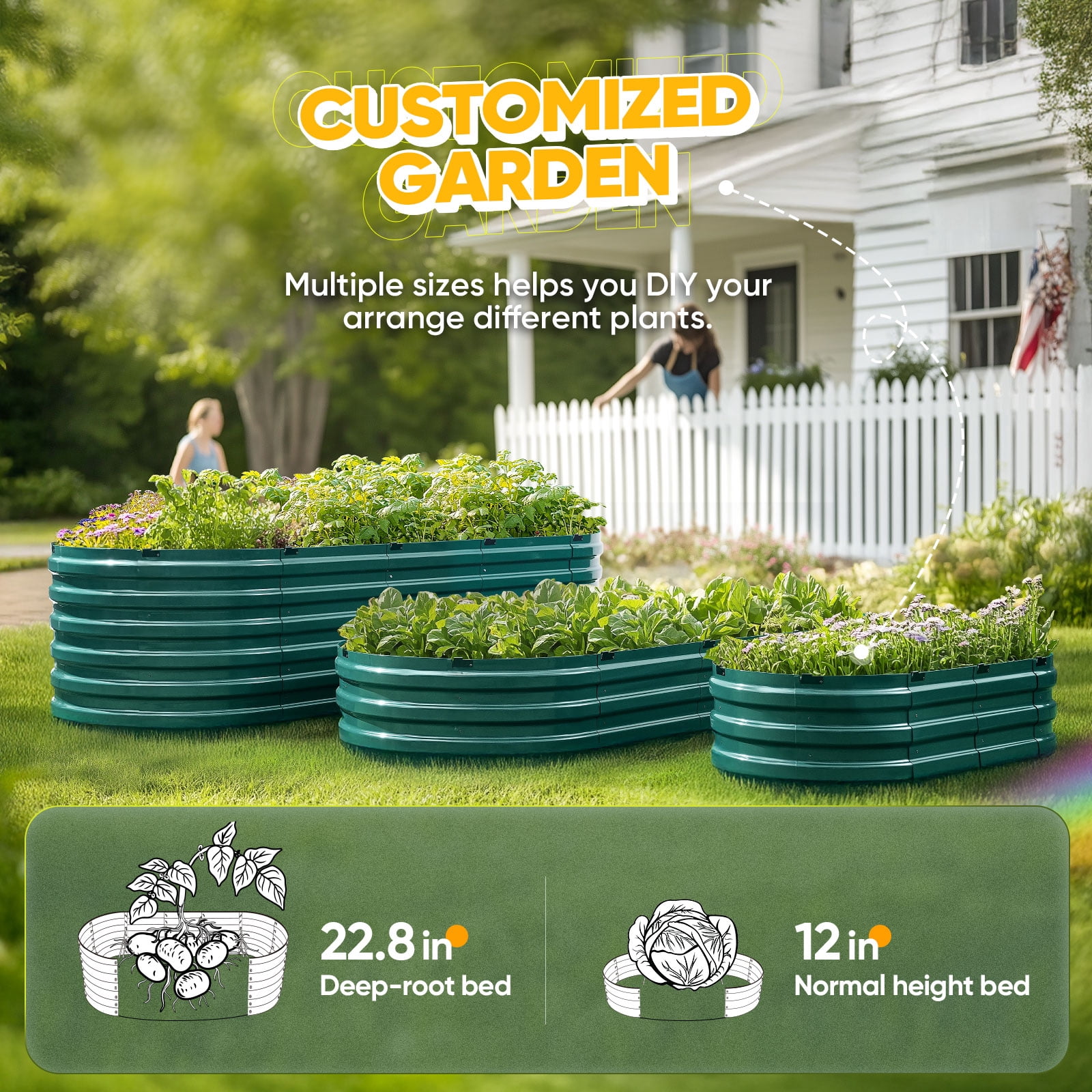 KING BIRD Screwless 4x2x1 ft Raised Garden Bed Galvanized Steel Planter Garden Box for Outdoor Gardening Vegetables Flowers Dark Green