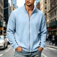 thumbnail image 6 of UDAUDU Mens Zip Up Cardigan Sweater Slim Fit Casual Full Zip Corduroy Sweatshirt Sweaters Knit Stand Collar Cardigans Sky Blue L, 6 of 7