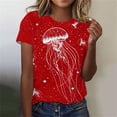 thumbnail image 3 of Tops de Ajuste Suelto para las Mujeres Sudadera Casual Impresa Manga Corta Cuello Redondo Superior, Poliéster, 3 of 4