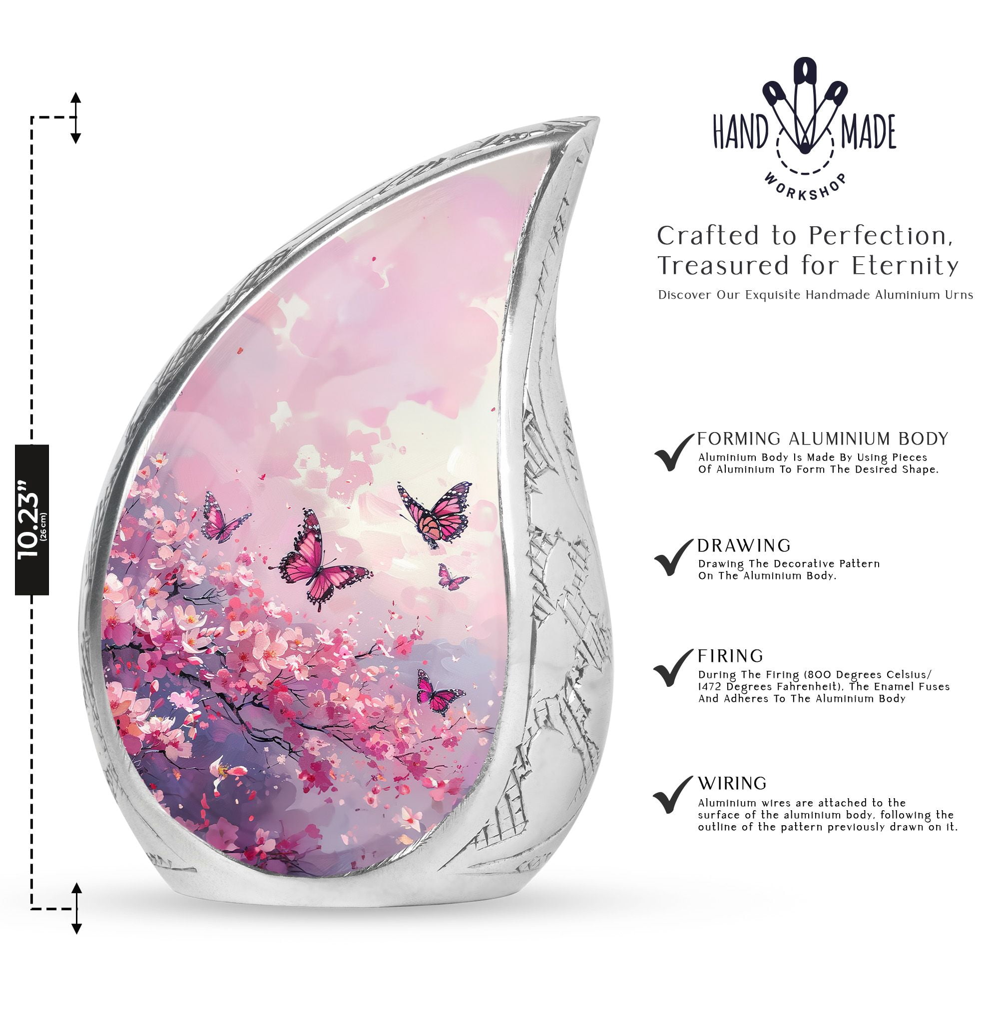 SUBSH Pink Butterfly Urns For Human Ashes Adult Female - Urn For Human Ashes Adult Male - Funeral Urns For Human Ashes Adult - 10 Inch - Large Urns For Human Ashes Adult - Cremation Urns