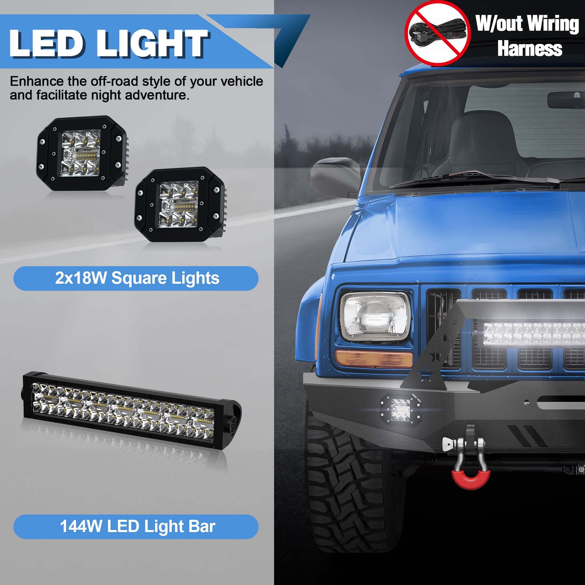 POFENZE For Jeep XJ Front Bumper Compatible with 1984-2001 Jeep Cherokee XJ with Winch Plate and Lights