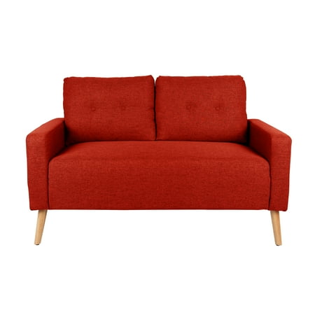 Oak Upholstered Loveseat - Incadozo Mid-Century Modern Upholstered Loveseat in Maple with Solid Oak Legs