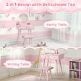 thumbnail image 3 of Pirecart Kids Vanity Table and Chair Set, 2 in 1 Wooden Makeup Table and Stool with Storage Drawer & Shelves & Detachable Top, Girls Vanit for Age 3+, Pink, 3 of 8