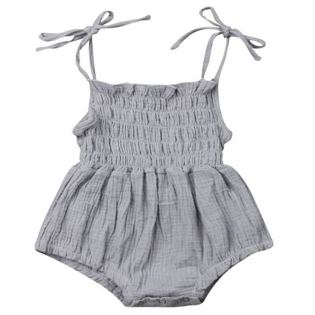 PENGXIANG Newborn Infant Baby Girl Cotton Sling Solid Color Lace Stretch Ruched Jumpsuit Wine Red 0-3 Months