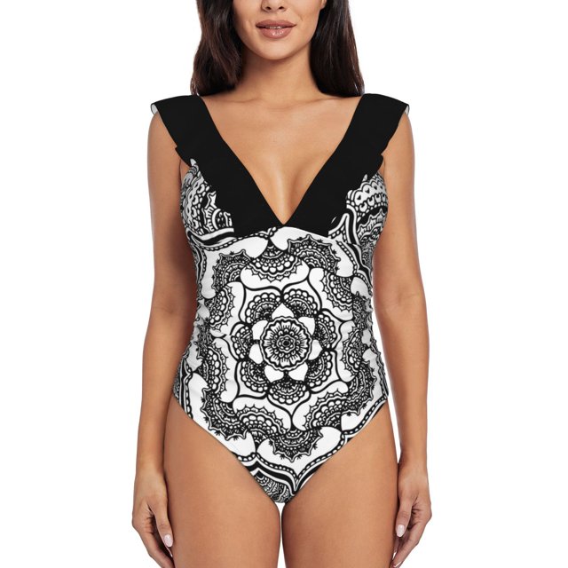 Spring Lotus | | Abstract | | Black And White Black Mesh Swimsuit One Piece Backless Swimwear Sexy Beach Wear Summer Bathing