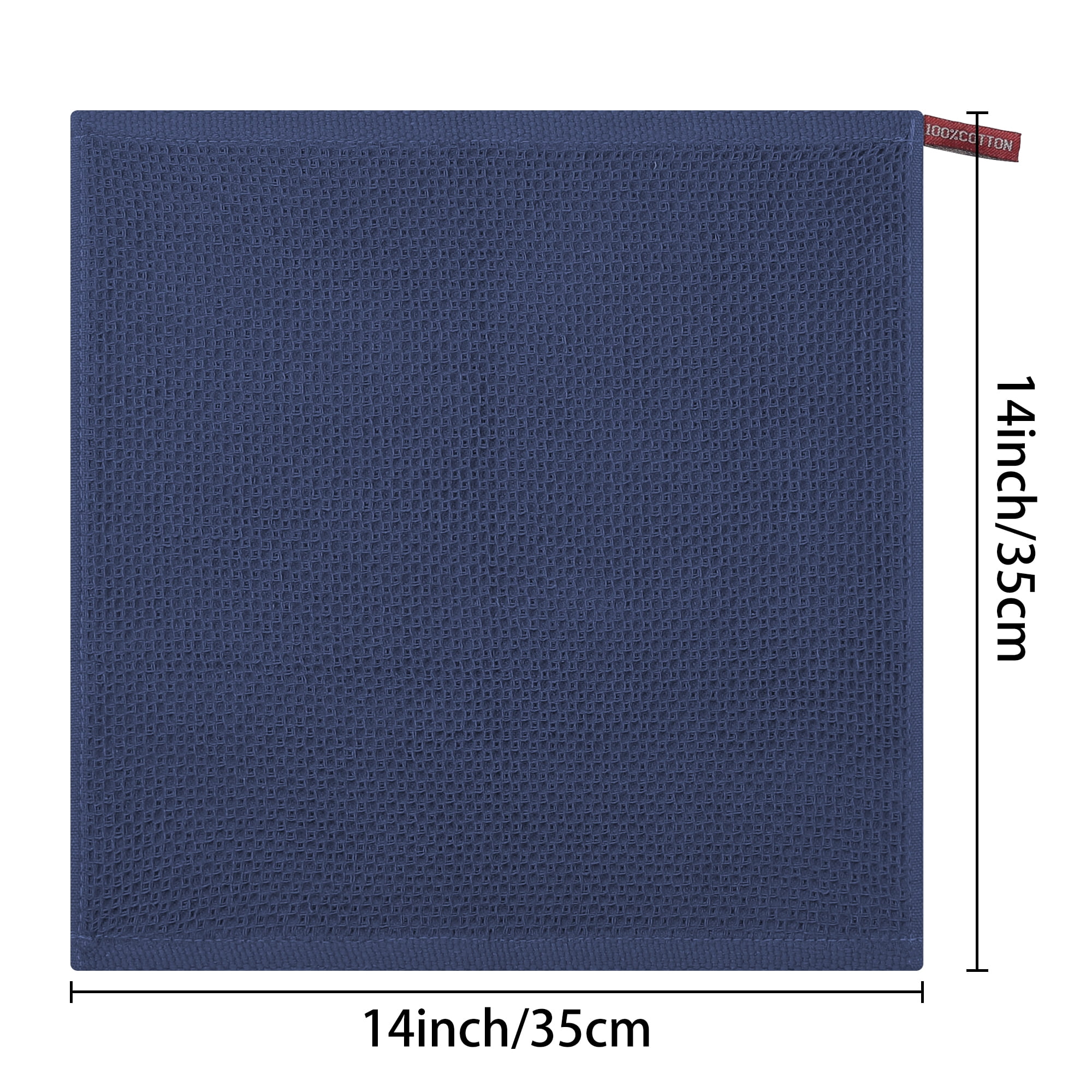 Unique Bargains Cotton Double-Sided Waffle Weave Absorbent Kitchen Dish Towels 14"x14" Navy Blue