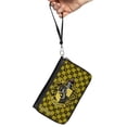 thumbnail image 2 of The Wizarding World of Harry Potter Wallet, Zip Around, Hufflepuff Crest Heraldry Checkers Golds Black, Vegan Leather, 2 of 7