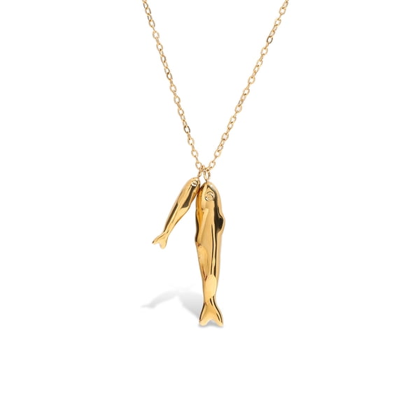 Sunyuer 18K Gold Plated Stainless Steel Double Fish Pendant Necklace - Fade-Resistant & Luxe Nautical Statement Jewelry