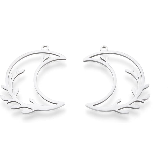 5Pcs 201 Stainless Steel Crescent Moon Charms 29x26x1mm Flat Hollow Metal Moon Shape Charms with 1.5mm Hole Stainless Steel Color Ideal for Jewelry Making and Craft Projects