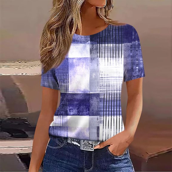 Fznquz Short Sleeve Spring Tops for Women 2025 Graphic Summer T Shirts Casual Crewneck Purple Shirts