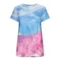 thumbnail image 3 of Women Femmes Été Hauts Tiy-dye Imprimé Gradient Col Rond Manches Courtes Tee Tops Casual T-Shirt pour, 3 of 4