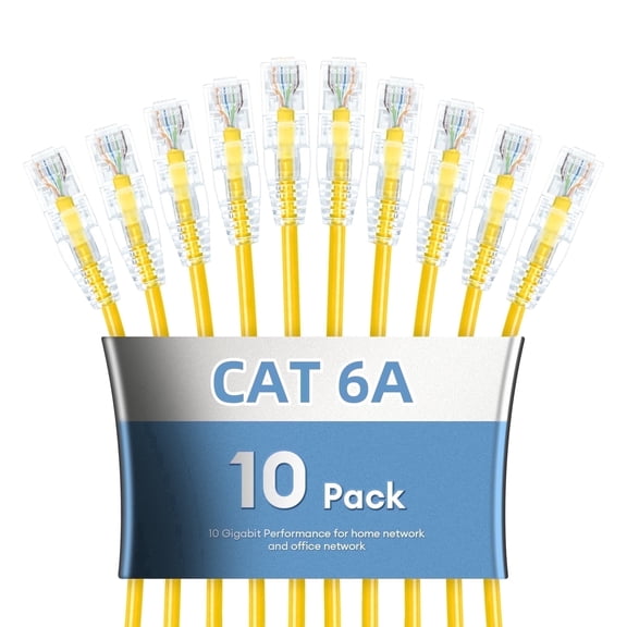 Dutevolns Cat6A Ethernet Patch Cable 3.28 ft (10 Pack), Slim Cat 6 Patch Cables 10Gbps 550Mhz, UTP Pure Copper Patch Cord Cat6, Flexible Thin Cat6a Patch Cable for Network Devices Setup
