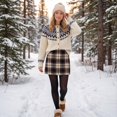thumbnail image 6 of Women's Crew Neck Button Down Cardigan Sweater Fair Isle Snowflake Pattern Soft Knit Color Block Outerwear for Fall Winter, 6 of 7