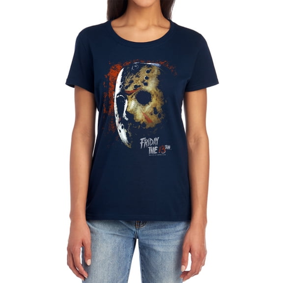 Friday The 13Th Mask of Death Women's T Shirt, Navy, X-Large