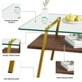 thumbnail image 4 of 2-Tier Rectangle Glass Coffee Table, Modern Side Center Table with Metal Legs and Tempered Glass Tabletop, Mid-Century Furniture Tea Table for Living Room, Home, Transparent + Gold, 4 of 8
