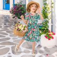 thumbnail image 4 of FORMRS Girls Short Sleeve Dress Summer Casual Round Neck A-line Beach Sundress, Sizes 2T-8T, Green Tropical Pattern, 4 of 8