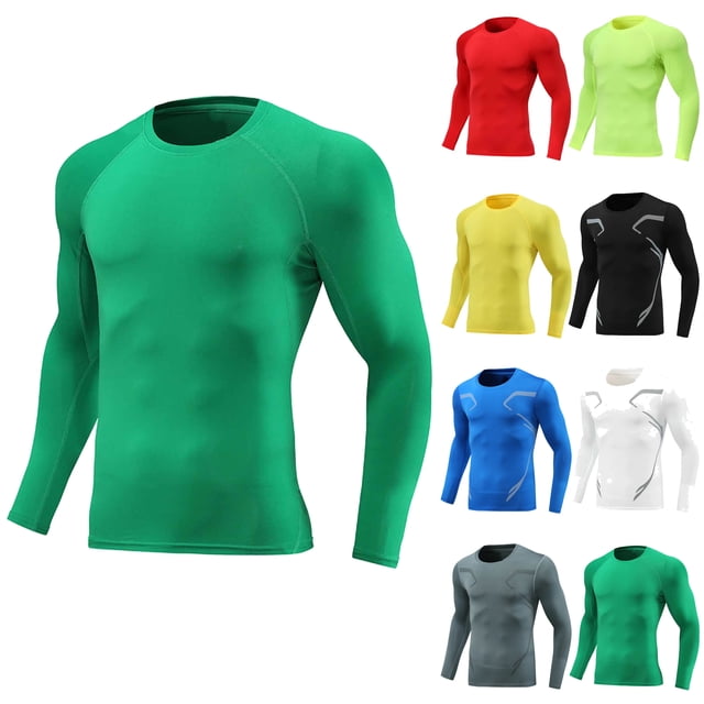 VBTAPA Men's Long Sleeve Compression Shirts Athletic Sport Undershirts Tight Base Layer Tops Rash Guard Workout Running Gym T-shirt Yellow S