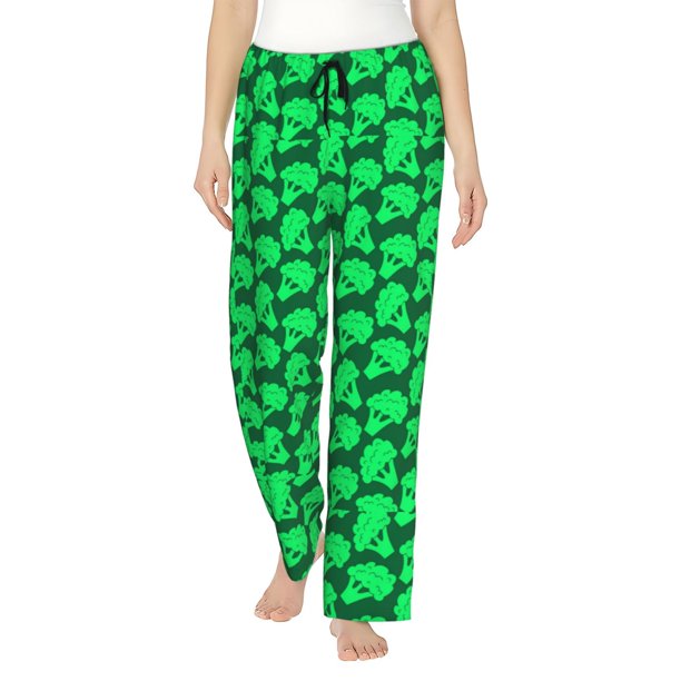 Balery Green Broccoli Pantalones de pijama para mujer, pijamas ultraligeros, pantalones de estar por casa-Large