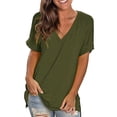 thumbnail image 1 of Gibobby Camiseta de manga corta para mujer Camiseta suelta informal con cuello en V para mujer, blusa manga corta con estampado(Verdemilitary,G), 1 of 5