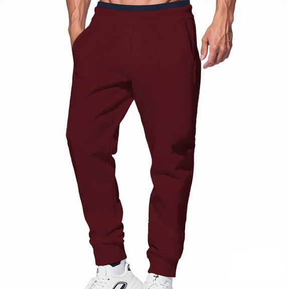 GuangCheng Mens Baggy Joggers,Elastic Waistband,Stretch,Casual Sweatpants,Active Lounge Pants,Wine,Size 2XL