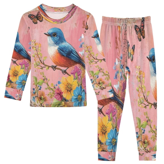 BZSMCE Unisex Pajama Set Snug-Fit Cotton Sleepwear Birdsong Among Blossoms Printed
