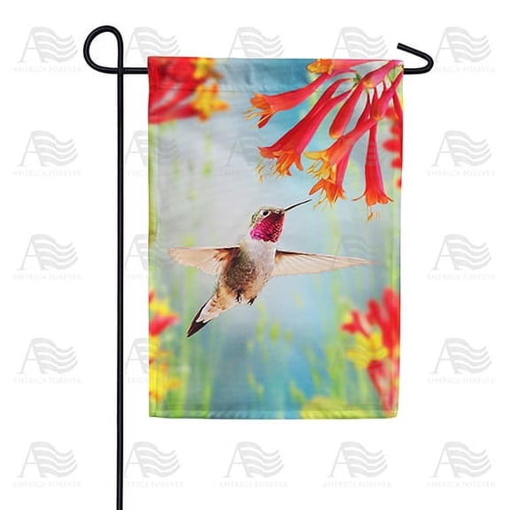 America Forever Spring Bird Garden Flag 12.5 x 18 inches Double Sided Welcome Summer, Colorful Orange Flowers - Seasonal Yard Lawn Outdoor Decorative Spring Hummingbird Garden Flag