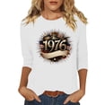 thumbnail image 2 of Uootdi Hauts pour Femmes Manches 3/4 Col Rond Imprimé Palmier Coucher de Soleil 1976 Coupe Décontractée Rétro Plage Vacances T-Shirts Cadeau, 2 of 4