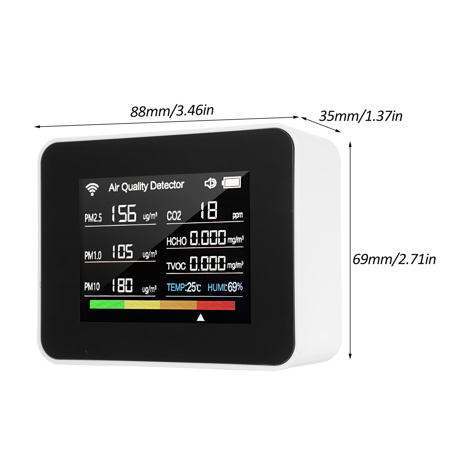 RAPOBRIX WiFi Air Quality Meter, 13 in 1 Indoor Air Quality Monitor - CO₂ TVOC HCHO PM2.5 PM1.0 PM10 Humidity and Temperature Time Date Alarm Timer and Stopwatch Alarm Timer for Home Offices School